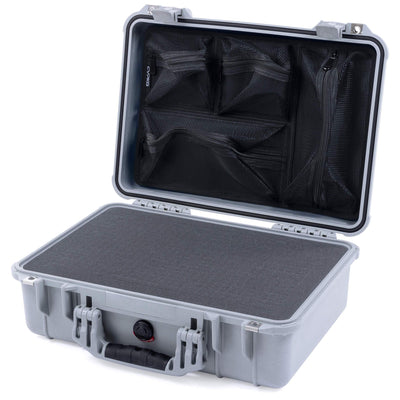 Pelican 1500 Case, Silver Pick & Pluck Foam with Mesh Lid Organizer ColorCase 015000-0101-180-180