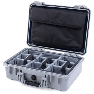 Pelican 1500 Case, Silver Gray Padded Microfiber Dividers with Computer Pouch ColorCase 015000-0270-180-180