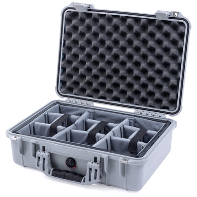 Pelican 1500 Case, Silver Gray Padded Microfiber Dividers with Convolute Lid Foam ColorCase 015000-0070-180-180