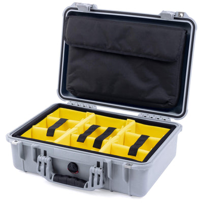 Pelican 1500 Case, Silver Yellow Padded Microfiber Dividers with Computer Pouch ColorCase 015000-0210-180-180