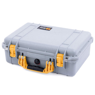 Pelican 1500 Case, Silver with Yellow Handle & Latches ColorCase