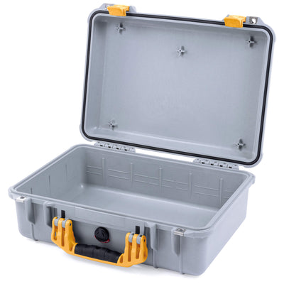 Pelican 1500 Case, Silver with Yellow Handle & Latches None (Case Only) ColorCase 015000-0000-180-240