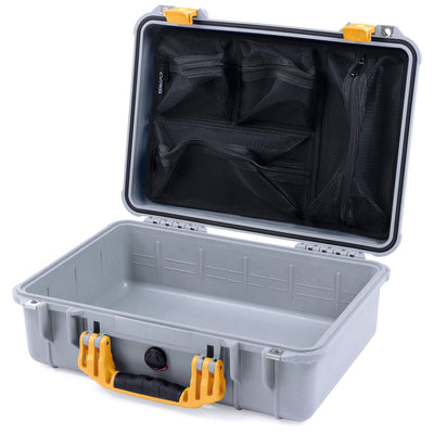 Pelican 1500 Case, Silver with Yellow Handle & Latches Mesh Lid Organizer Only ColorCase 015000-0100-180-240