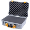 Pelican 1500 Case, Silver with Yellow Handle & Latches Pick & Pluck Foam with Convolute Lid Foam ColorCase 015000-0001-180-240