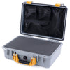 Pelican 1500 Case, Silver with Yellow Handle & Latches Pick & Pluck Foam with Mesh Lid Organizer ColorCase 015000-0101-180-240