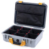 Pelican 1500 Case, Silver with Yellow Handle & Latches TrekPak Divider System with Computer Pouch ColorCase 015000-0220-180-240