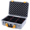 Pelican 1500 Case, Silver with Yellow Handle & Latches TrekPak Divider System with Convolute Lid Foam ColorCase 015000-0020-180-240