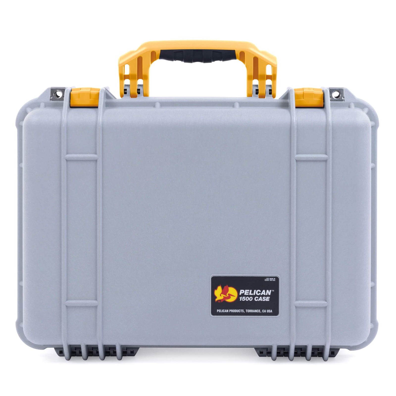 Pelican 1500 Case, Silver with Yellow Handle & Latches ColorCase 
