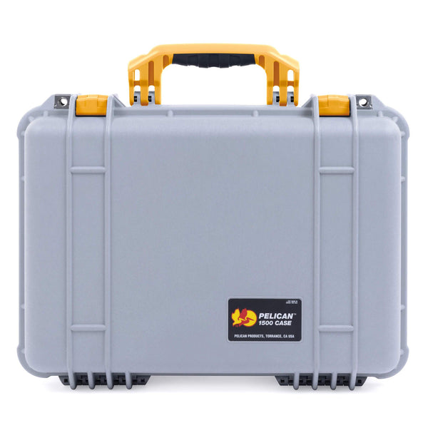 Pelican 1500 Case, Silver with Yellow Handle & Latches