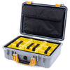 Pelican 1500 Case, Silver with Yellow Handle & Latches Yellow Padded Microfiber Dividers with Computer Pouch ColorCase 015000-0210-180-240