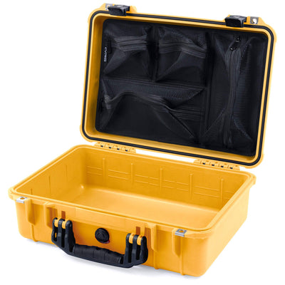 Pelican 1500 Case, Yellow with Black Handle & Latches Mesh Lid Organizer Only ColorCase 015000-0100-240-110