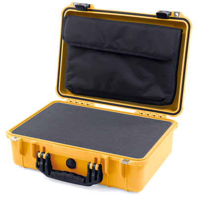 Pelican 1500 Case, Yellow with Black Handle & Latches Pick & Pluck Foam with Computer Pouch ColorCase 015000-0201-240-110