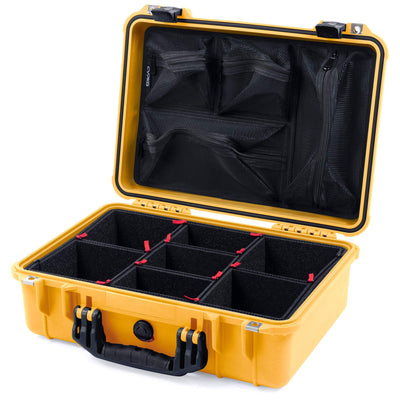 Pelican 1500 Case, Yellow with Black Handle & Latches TrekPak Divider System with Mesh Lid Organizer ColorCase 015000-0120-240-110