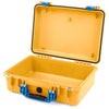 Pelican 1500 Case, Yellow with Blue Handle & Latches None (Case Only) ColorCase 015000-0000-240-120