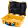 Pelican 1500 Case, Yellow with Blue Handle & Latches Mesh Lid Organizer Only ColorCase 015000-0100-240-120
