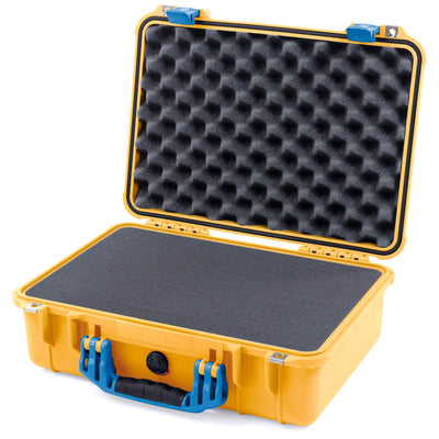 Pelican 1500 Case, Yellow with Blue Handle & Latches Pick & Pluck Foam with Convolute Lid Foam ColorCase 015000-0001-240-120