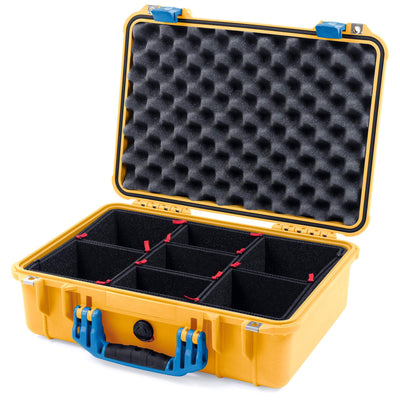 Pelican 1500 Case, Yellow with Blue Handle & Latches TrekPak Divider System with Convolute Lid Foam ColorCase 015000-0020-240-120