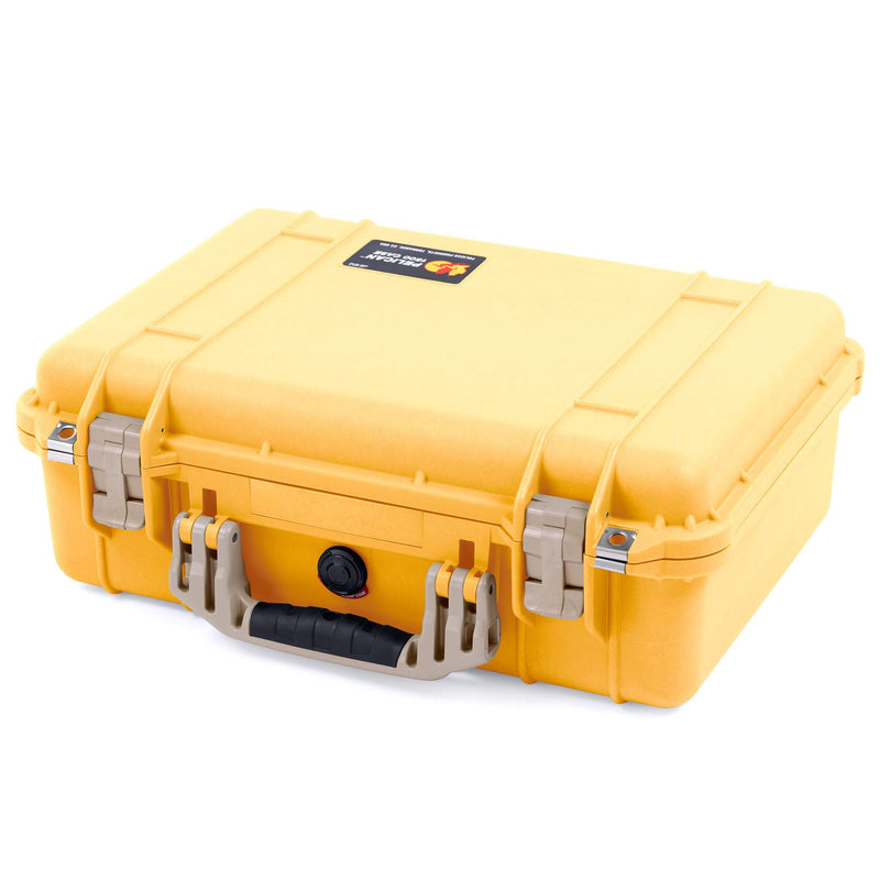 Pelican 1500 Case, Yellow with Desert Tan Handle & Latches ColorCase 