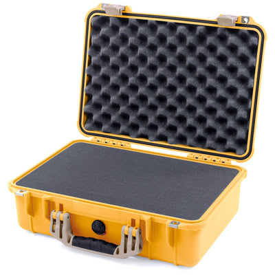 Pelican 1500 Case, Yellow with Desert Tan Handle & Latches Pick & Pluck Foam with Convolute Lid Foam ColorCase 015000-0001-240-310