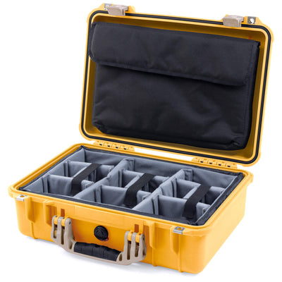 Pelican 1500 Case, Yellow with Desert Tan Handle & Latches Gray Padded Microfiber Dividers with Computer Pouch ColorCase 015000-0270-240-310