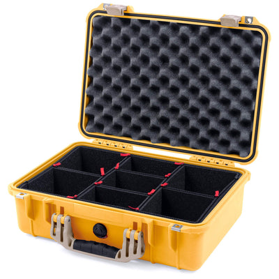 Pelican 1500 Case, Yellow with Desert Tan Handle & Latches TrekPak Divider System with Convolute Lid Foam ColorCase 015000-0020-240-310