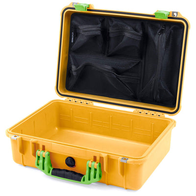 Pelican 1500 Case, Yellow with Lime Green Handle & Latches Mesh Lid Organizer Only ColorCase 015000-0100-240-300