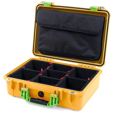Pelican 1500 Case, Yellow with Lime Green Handle & Latches TrekPak Divider System with Computer Pouch ColorCase 015000-0220-240-300