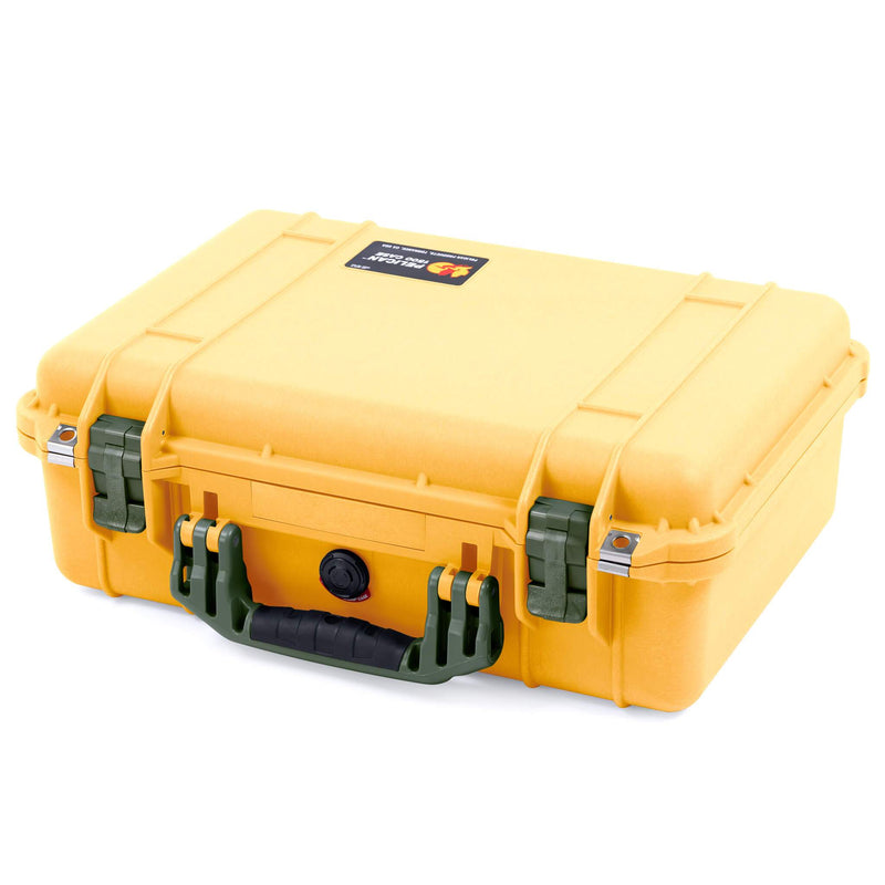 Pelican 1500 Case, Yellow with OD Green Handle & Latches ColorCase 