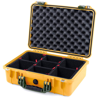 Pelican 1500 Case, Yellow with OD Green Handle & Latches TrekPak Divider System with Convolute Lid Foam ColorCase 015000-0020-240-130