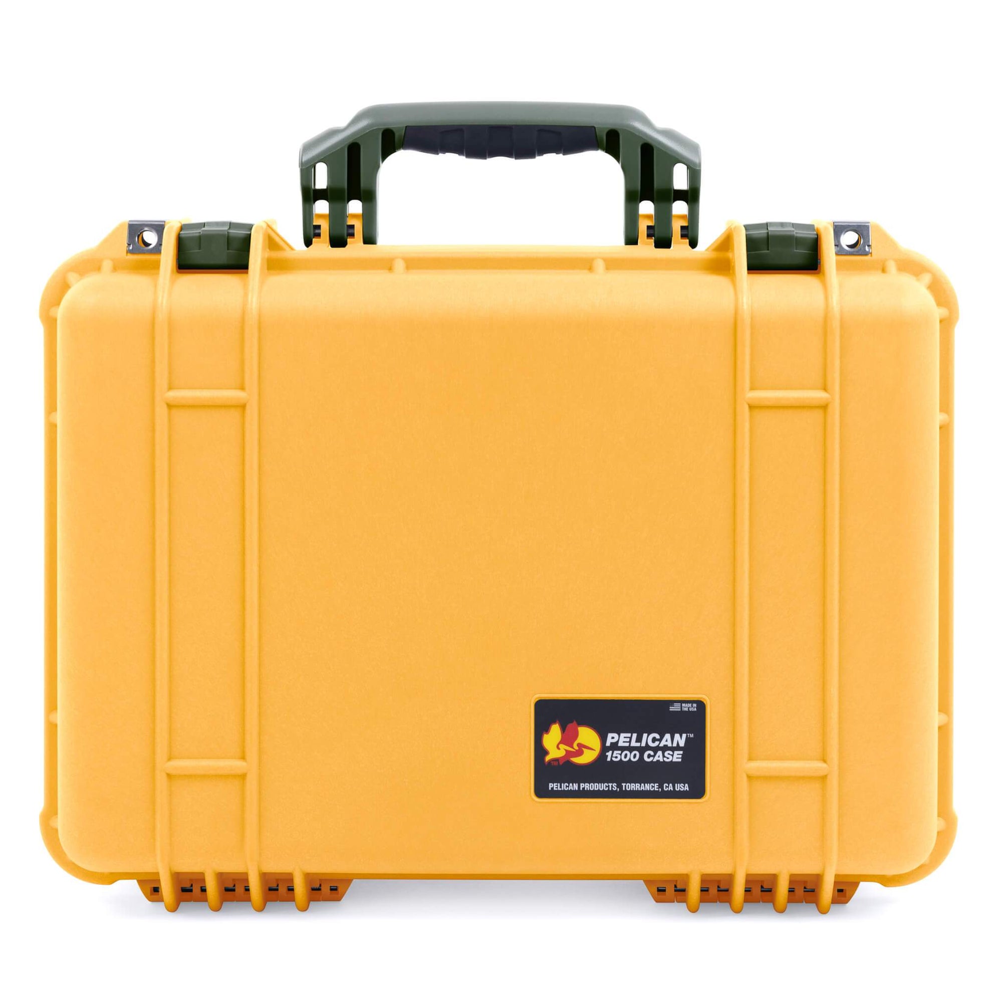 Pelican 1500 Case, Yellow with OD Green Handle & Latches ColorCase 