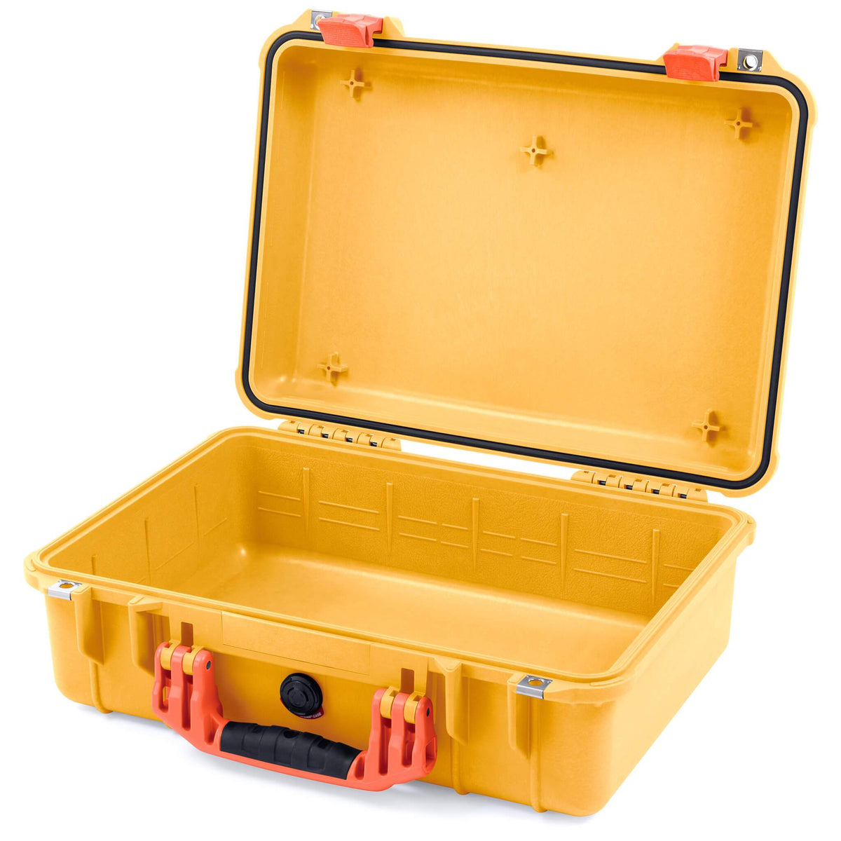 Pelican 1500 Case, Yellow with Orange Handle &amp; Latches None (Case Only) ColorCase 015000-0000-240-150