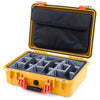 Pelican 1500 Case, Yellow with Orange Handle & Latches Gray Padded Microfiber Dividers with Computer Pouch ColorCase 015000-0270-240-150