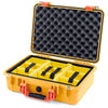 Pelican 1500 Case, Yellow with Orange Handle & Latches Yellow Padded Microfiber Dividers with Convolute Lid Foam ColorCase 015000-0010-240-150
