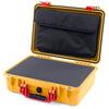 Pelican 1500 Case, Yellow with Red Handle & Latches Pick & Pluck Foam with Computer Pouch ColorCase 015000-0201-240-320