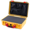 Pelican 1500 Case, Yellow with Red Handle & Latches Pick & Pluck Foam with Mesh Lid Organizer ColorCase 015000-0101-240-320