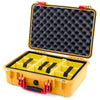 Pelican 1500 Case, Yellow with Red Handle & Latches Yellow Padded Microfiber Dividers with Convolute Lid Foam ColorCase 015000-0010-240-320