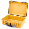 Pelican 1500 Case, Yellow with Silver Handle & Latches None (Case Only) ColorCase 015000-0000-240-180