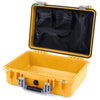 Pelican 1500 Case, Yellow with Silver Handle & Latches Mesh Lid Organizer Only ColorCase 015000-0100-240-180