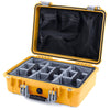 Pelican 1500 Case, Yellow with Silver Handle & Latches Gray Padded Microfiber Dividers with Mesh Lid Organizer ColorCase 015000-0170-240-180