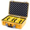 Pelican 1500 Case, Yellow with Silver Handle & Latches Yellow Padded Microfiber Dividers with Convolute Lid Foam ColorCase 015000-0010-240-180