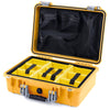 Pelican 1500 Case, Yellow with Silver Handle & Latches Yellow Padded Microfiber Dividers with Mesh Lid Organizer ColorCase 015000-0110-240-180