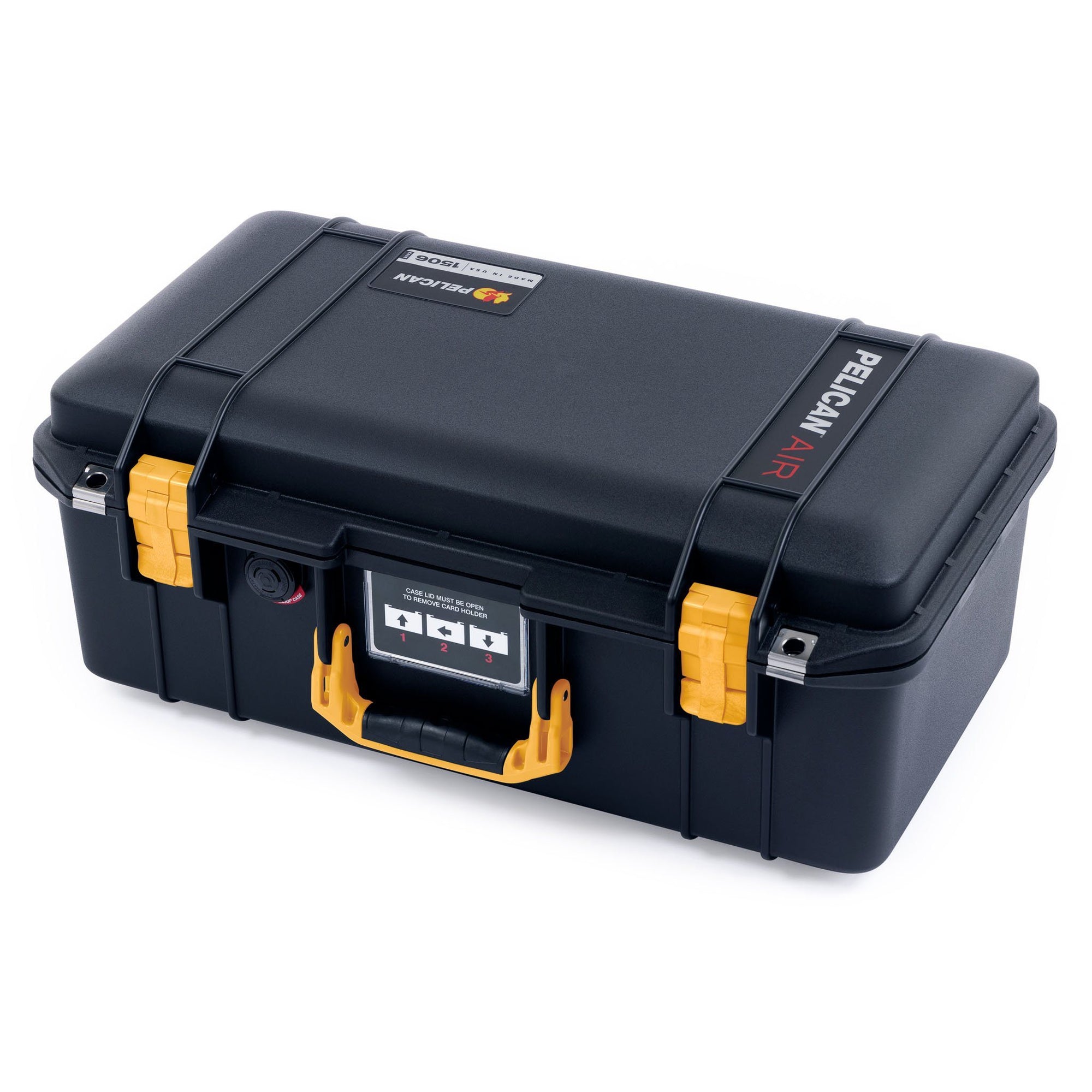 Pelican 1506 Air Case, Black with Yellow Handles & Latches ColorCase 