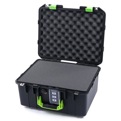 Pelican 1507 Air Case, Black with Lime Green Handle & Latches Pick & Pluck Foam with Convolute Lid Foam ColorCase 015070-0001-110-300