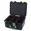 Pelican 1507 Air Case, Black with Lime Green Handle & Latches TrekPak Divider System with Convolute Lid Foam ColorCase 015070-0020-110-300