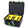 Pelican 1507 Air Case, Black with Lime Green Handle & Latches Yellow Padded Microfiber Dividers with Convolute Lid Foam ColorCase 015070-0010-110-300