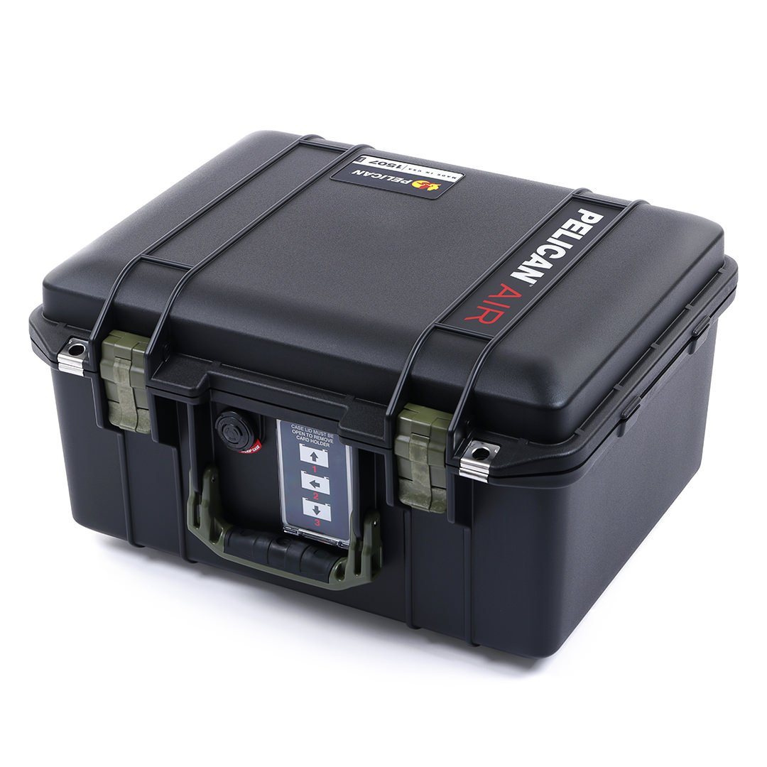 Pelican 1507 Air Case, Black with OD Green Handle & Latches ColorCase 