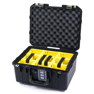 Pelican 1507 Air Case, Black with OD Green Handle & Latches Yellow Padded Microfiber Dividers with Convolute Lid Foam ColorCase 015070-0010-110-130