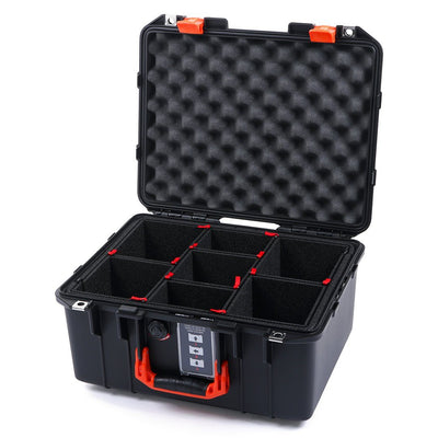 Pelican 1507 Air Case, Black with Orange Handle & Latches TrekPak Divider System with Convolute Lid Foam ColorCase 015070-0020-110-150