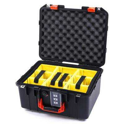 Pelican 1507 Air Case, Black with Orange Handle & Latches Yellow Padded Microfiber Dividers with Convolute Lid Foam ColorCase 015070-0010-110-150
