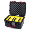 Pelican 1507 Air Case, Black with Red Handle & Latches Yellow Padded Microfiber Dividers with Convolute Lid Foam ColorCase 015070-0010-110-320